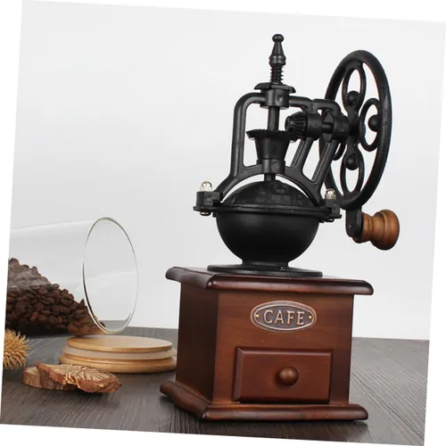 Miniatura 9 de Molinillo de café de manivela vintage, molino de madera clásico, molinillo de frijoles manual para café casero con práctico mango de ahorro