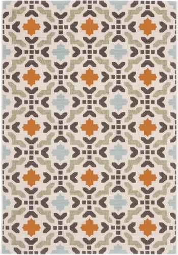 Miniatura 7 de SAFAVIEH Alfombra lavable al aire libre Veranda Collection – Alfombra de pasillo de 2 pies 3 x 8 pies, color crema y aguamarina, no desprende pelusa