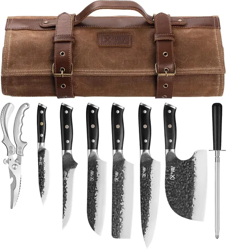 Juego de cuchillos de chef, cuchillo de carnicero para deshuesar, carvado y corte forjado a mano, cuchillo de acero de alto carbono de Japón Nakiri