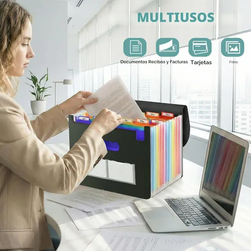 Miniatura 3 de SKYDUE Organizador de archivos de acordeón, carpeta de archivos expandible con 13 bolsillos, organizador portátil de recibos de papel para Negro