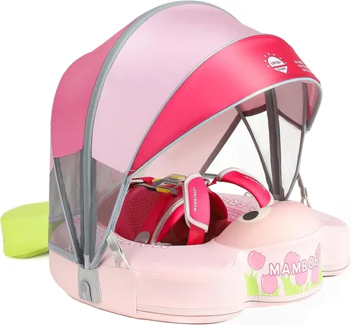 Miniatura 14 de Mambobaby Flotador con Toldo y Cola Nuevo Mejorado Flotador de Piscina No Inflable para Bebé Flotador de Natación Mambo Entrenador de Natación azul