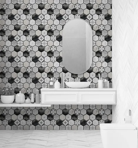 Miniatura 7 de MOSAICOWALL Azulejos autoadhesivos para salpicaduras (juego de 10 azulejos) (negro y blanco)