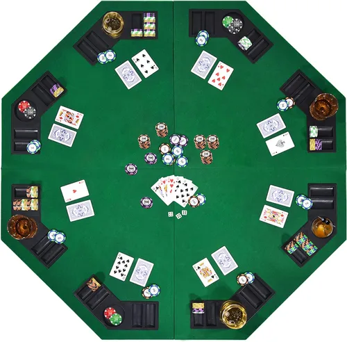 Superficie de Mesa de Póquer Plegable de 48" para 8 Jugadores, Diseño de Casino Texas Hold'em, Tapete de Mesa de Póquer Blackjack Portátil Verde