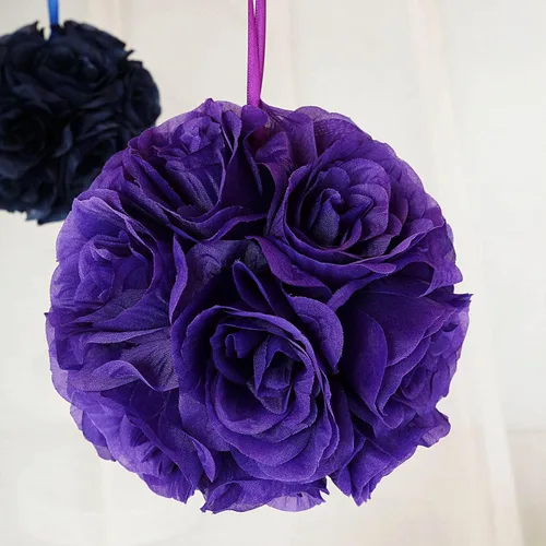 Miniatura 16 de Efavormart - Paquete de 2 bolas de flores artificiales de seda de 7 pulgadas, bola de besos con cinta colgante para pasillo de boda y centros