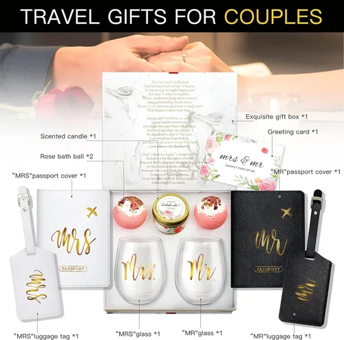 Miniatura 2 de Yorktend Regalo de boda y compromiso para parejas: día de San Valentín, novia y novio, recién casados señor y señora, esenciales de luna de miel