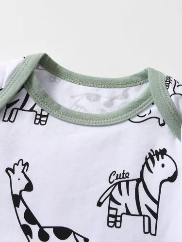 Miniatura 59 de Conjunto de 3 piezas de ropa de bebé recién nacido con estampado de manga larga + pantalones + sombrero