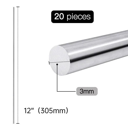 Miniatura 2 de Feelers Varilla redonda de aluminio de 1/8 "(3 mm) de diámetro 6061 de aluminio sólido para manualidades de bricolaje, 12 pulgadas de longitud, 20