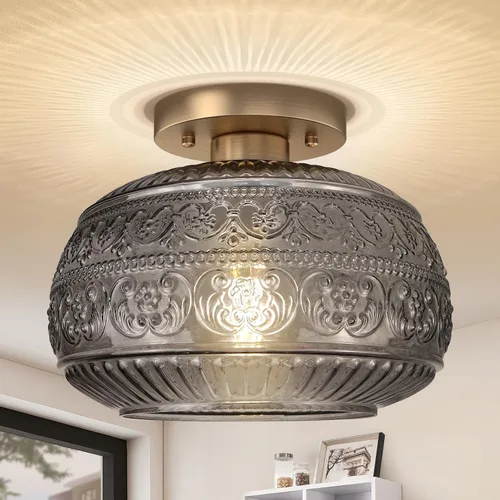 Miniatura 9 de Lámpara de Techo Semiempotrada, Luminaria Moderna Mejorada Cerca del Techo con Vidrio Transparente, Dorada, Iluminación Interior para Cocina