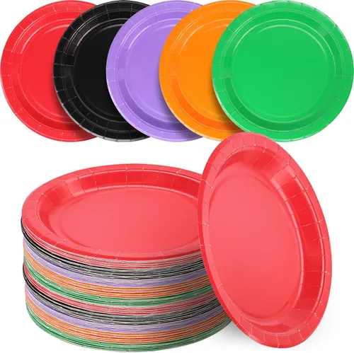 Miniatura 13 de Amcrate Platos de papel desechables amarillos, platos de postre de papel de 7 pulgadas, plato desechable fuerte y resistente para fiestas, cenas