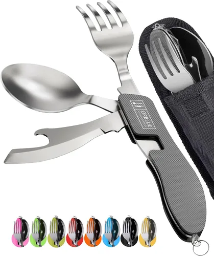 Miniatura 9 de Orblue Utensilios de comida 4 en 1, paquete de 2 – Cuchara portátil, tenedor, cuchillo y abridor de botellas – Cubiertos de acero inoxidable