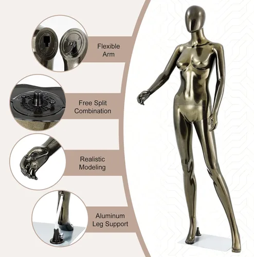 Miniatura 6 de Maniquí femenino de cuerpo completo Bronce- Forma de vestido ajustable Maniquí de exhibición de la ropa Forma de plástico Maniequins desmontable