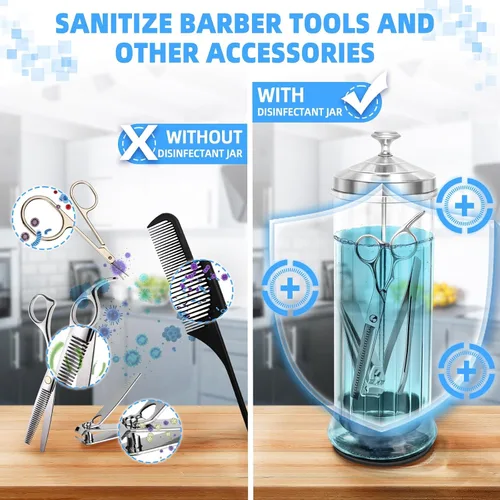 Miniatura 4 de Tarro desinfectante de vidrio con almohadilla antideslizante de 53 onzas/50.7 fl oz, tarro desinfectante de peluquero con cesta extraíble, gran
