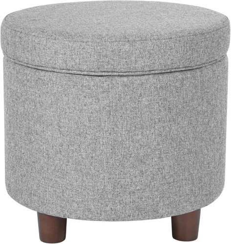 Miniatura 13 de Homepop Decoración del hogar Otomana redonda tapizada de almacenamiento Otomana con almacenamiento para sala de estar y dormitorio con patas Azul