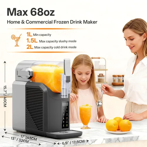 Miniatura 2 de Slushie Machine, 2L/68oz Slushy Machine para el hogar y fiesta Máquina de bebidas congeladas con autolimpieza, no necesita hielo, ideal