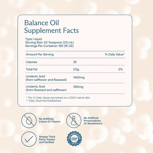 Miniatura 4 de BodyBio Aceite de equilibrio - Suplemento vegano Omega 3 6 - Aceite de cártamo y linaza prensado en frío - Apoya la función cerebral, la piel
