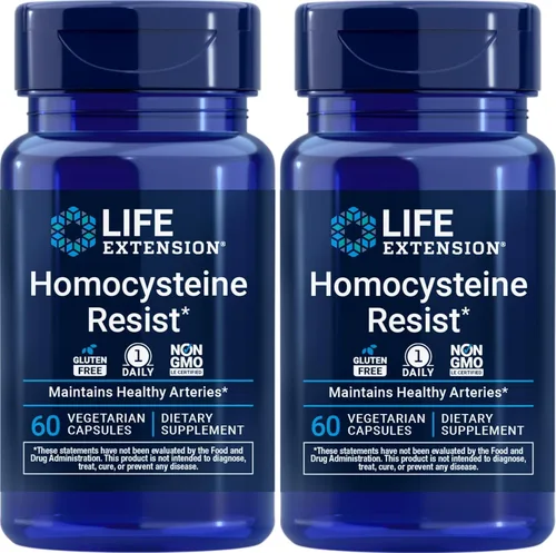 Life Extension Homocisteine Resist, 60 cápsulas vegetarianas (paquete de 2) Vitamina B2, B6 y B12 + Folato - Una vez al día, sin OMG, sin gluten