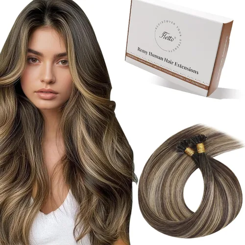 Miniatura 47 de Hetto Extensiones de cabello humano con nano cuentas, balayage, extensiones de cabello humano, color negro degradado a plateado, extensiones