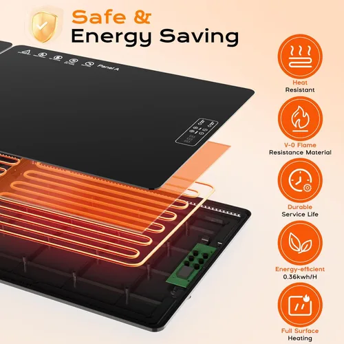 Miniatura 9 de Tapete de calentamiento eléctrico para alimentos de 32 x 12 pulgadas, parte superior de vidrio templado, bandeja calentadora de alimentos