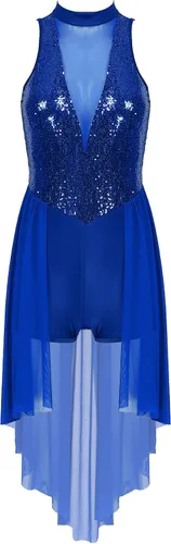 Miniatura 6 de Disfraz de baile lírico moderno y contemporáneo para mujer, leotardo con cuello en V, falda de tul, vestido asimétrico con superposición fluida