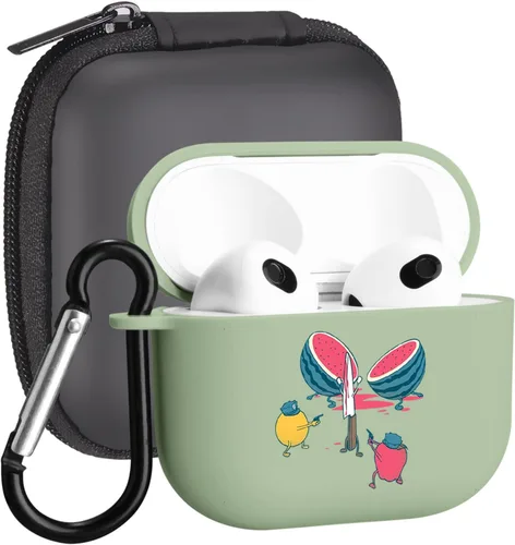 Miniatura 28 de Funda compatible con Airpods de 3ª generación, linda funda para Airpods 3, diseño de rana, protectora para mujeres y niñas con llavero para Apple