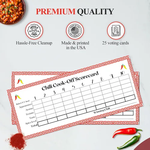 Miniatura 5 de Chili Cook Off - Tarjeta de puntuación de competencia – Boletas de juicio de Chili para tu Chili Cook-off – 25 tarjetas de votación – Fabricado