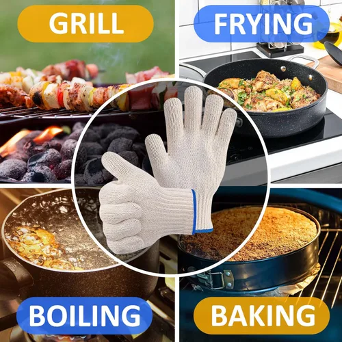 Miniatura 4 de Guantes resistentes al calor para cocinar: 2 pares de guantes de algodón para ollas de cocina, guantes de cocina para hornear, guantes de cocina al