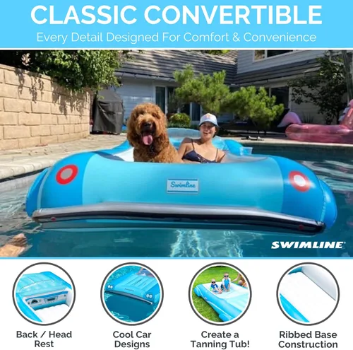 Miniatura 6 de SWIMLINE Colchón Flotante Inflable para Piscina Tumbona Balsa, Colchoneta Divertida, Convertible Clásico, Azul Coche convertible clásico