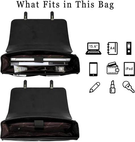 Miniatura 3 de ECOSUSI Portafolios para mujer, bolso para laptop de cuero sintético, maletín de la universidad, apto para laptop de 15.6", Negro, 15,6 pulg.