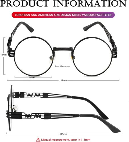 Miniatura 6 de AIEYEZO Gafas de sol redondas steampunk Circle Lennon Hippie, marco de metal, lente de bloqueo UV 100%