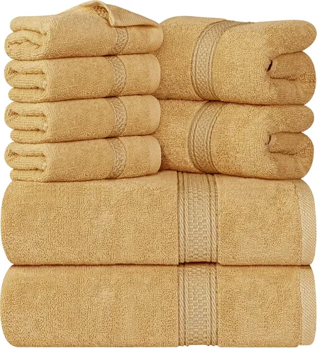 Miniatura 9 de Utopia Towels - Juego de toallas de 8 piezas, 2 toallas de baño, 2 toallas de mano y 4 para la cara, 100% algodón hilado en anillo, 600 GSM, Beige