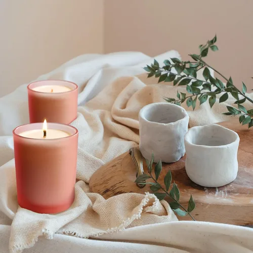 Miniatura 5 de SHOWIN Tarros gruesos para hacer velas, 16 unidades, tarros vacíos de 7 onzas con tapas de madera para hacer velas, contenedor de muestra, rosa Rosa