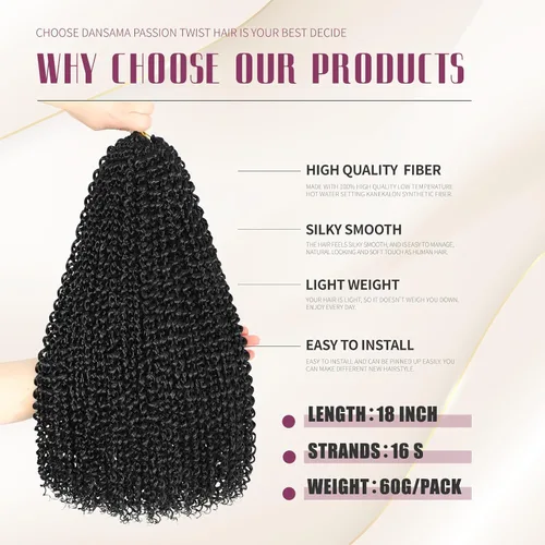Miniatura 3 de Dansama - Extensiones de pelo trenzado con diseño de ondas de agua, extensiones de cabello de trenzas con ganchillo Butterfly Locs #1B
