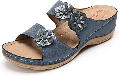Miniatura 59 de Ladmiple Sandalias ortopédicas florales de moda 2023 con soporte de arco, zapatillas romanas casuales con puntera abierta