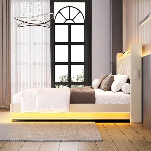 Miniatura 6 de Ailisite Cama de almacenamiento elevable de tamaño matrimonial, cama de plataforma tapizada con cabecera de almacenamiento con botones capitoné