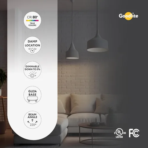 Miniatura 5 de Goodlite Bombilla LED A19 base GU24, 5 colores seleccionables 3000K-3500K-4100K-5000K-6500K, 800 lúmenes, 9 vatios (equivalente a 60 W), alto CRI