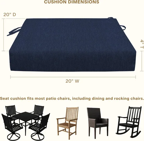 Miniatura 6 de Honeycomb Juego de 2 cojines de asiento para exteriores, 20 x 20 pulgadas, texturizados, color azul índigo sólido, cojines para sillas de comedor