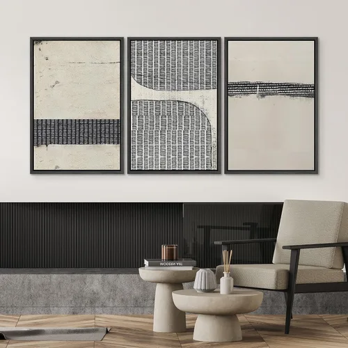 Miniatura 374 de SIGNWIN Lienzo enmarcado para pared, arte con pinceladas de flujo neutro en tonos beige abstractos, ilustraciones, arte moderno, decorativo