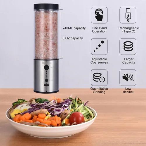 Miniatura 4 de Juego de molinillo eléctrico de sal y pimienta de mayor capacidad, juego de salero y pimentero recargable, utensilios de cocina, molino de sal