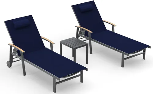 Miniatura 41 de Ciokea Sillón para exteriores con almohada, tumbona de aluminio de 5 posiciones con ruedas y reposabrazos, silla de piscina resistente de 400 libras