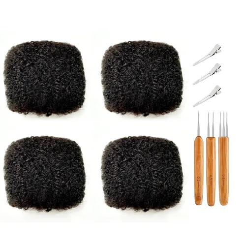 Miniatura 8 de Cabello humano afro apretado a granel para extensiones de rastas, 100% cabello humano, 4.23 onzas, 4 paquetes de 8 pulgadas de largo, extensiones