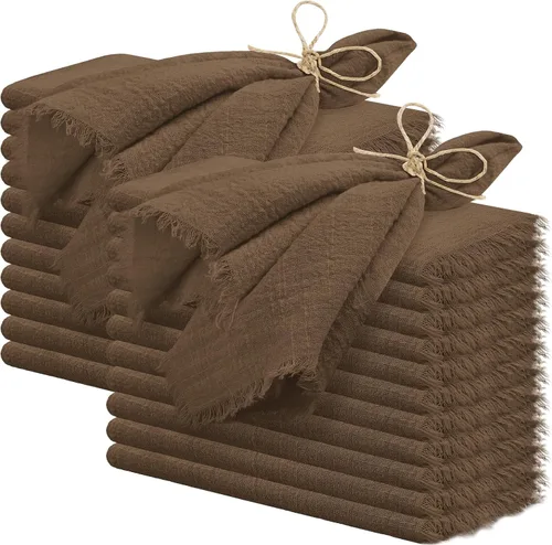 Miniatura 12 de 24 servilletas de tela hechas a mano con flecos beige, 16 x 16 pulgadas, delicadas servilletas de algodón rústico a granel para bodas, cenas, fiestas
