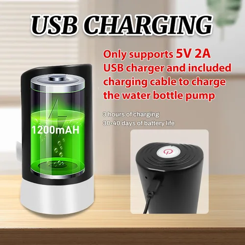 Miniatura 3 de Bomba de mesa de agua, bomba de agua eléctrica de portabilidad con cable de datos USB, bomba automática de botella de agua potable negra