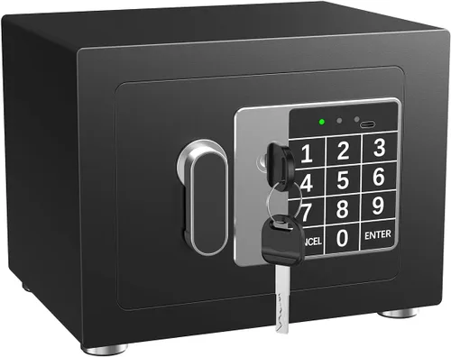 Miniatura 2 de Caja fuerte pequeña para el hogar, 6.7 pulgadas de profundidad x 9 pulgadas de ancho x 6.7 pulgadas de alto, caja de seguridad electrónica con Negro