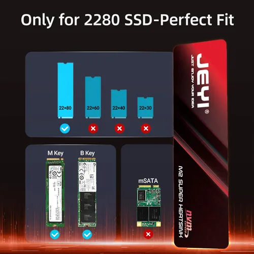 Miniatura 4 de JEYI M.2 2280 SSD disipador de calor, grafeno+hoja de cobre, ultradelgado de 0.5mm, conductividad térmica de 1500W/mK, para SSDs NVMe/SATA (5 piezas)