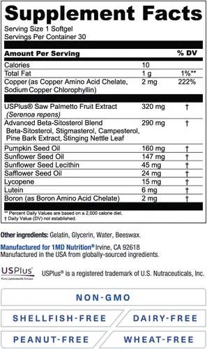 Miniatura 6 de 1MD Nutrition ProstateMD - Suplemento de apoyo para la próstata Saw Palmetto - Soporte para el tracto urinario y los impulsos frecuentes del baño