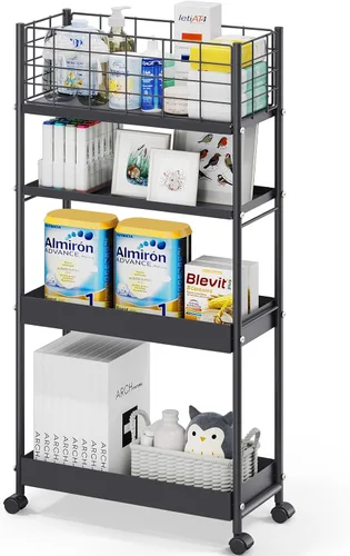Miniatura 11 de KINGRACK - Carrito rodante de 3 niveles de metal, carrito de almacenamiento delgado, carro de estante móvil con ruedas, nivel para baño, organizador