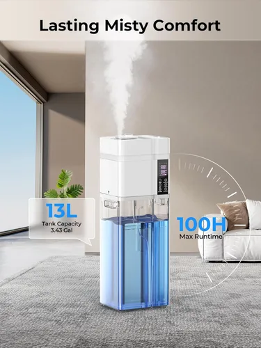 Miniatura 3 de Humidificador grande de 13L/3.43 galones, cobertura de 800 pies cuadrados, tiempo de funcionamiento de 100 horas, control de humedad automático