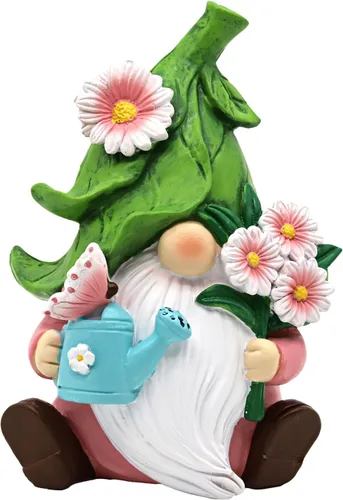 Figura de gnomo de jardín de margaritas de primavera, decoración de gnomo floral de resina de 5.9 pulgadas, decoración de jardín para interiores y