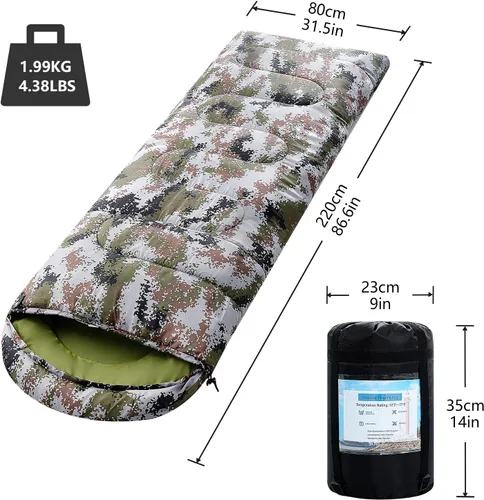 Miniatura 7 de Sacos de Dormir para Adultos, Niños y Niñas - Saco de Dormir Ligero Impermeable para Clima Cálido y Frío con Mochila Compacta, Ideal para 3-4