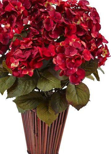 Miniatura 3 de Nearly Natural 1476-RU N/A Arreglo de seda de hortensias en maceta de bambú, óxido